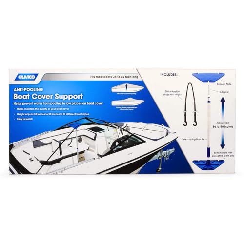Camco Boat Cover Support Kit | Features an Easy-to-Use Telescoping Design, an Adjustable Height from 30-Inches to 50-Inches, and 50-Foot Nylon Strap Assembly (41970)