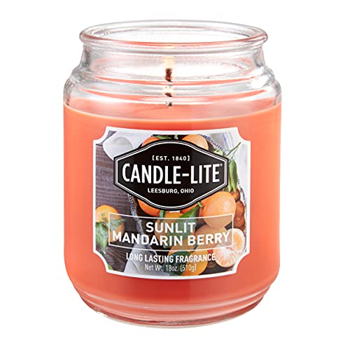 CANDLE-LITE Scented Sunlit Mandarin Berry Fragrance, One 18 oz. Single-Wick Aromatherapy Candle with 110 Hours of Burn Time, Orange Color
