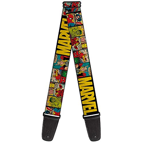 Book Cover Buckle-Down 2 Inches Wide Guitar Strap-Marvel/Retro Comic Panels Black/Yellow (GS-WAV042)