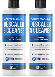 Book Cover Essential Values Universal Descaling Solution (2 Pack, 4 Uses Total), Designed For Keurig, Nespresso, Delonghi and All Single Use Coffee and Espresso Machines - Proudly Made In USA
