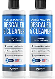 Essential Values Universal Descaling Solution (2 Pack, 4 Uses Total), Designed For Keurig, Nespresso, Delonghi and All Single Use Coffee and Espresso Machines - Proudly Made In USA