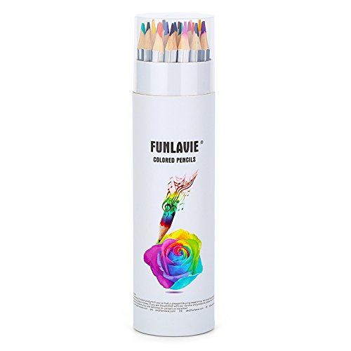 Book Cover FUNLAVIE Colored Pencils 24 Coloring Pencils Premium Art Drawing Pencil for Adults Coloring Book