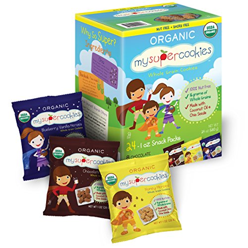 Book Cover MySuperCookies Organic Whole Grain, Healthy Snacks for Kids â€” 24 Snack Packs, Peanut & Tree Nut Free, Kosher/Care Packages, Birthdays, Holiday Treats
