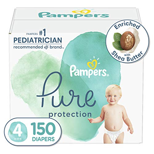 Book Cover Diapers Size 4, 150 Count - Pampers Pure Protection Disposable Baby Diapers, Hypoallergenic and Unscented Protection, ONE MONTH SUPPLY (Packaging & Prints May Vary)