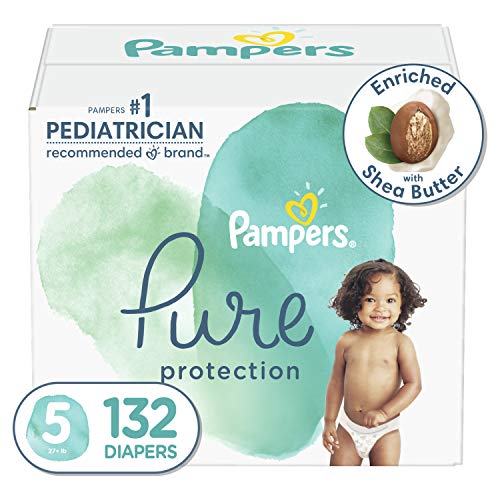 Book Cover Diapers Size 5, 132 Count - Pampers Pure Protection Disposable Baby Diapers, Hypoallergenic and Unscented Protection, ONE MONTH SUPPLY (Packaging & Prints May Vary)