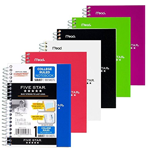 Five Star Personal Spiral Notebook, 7" x 4 3/8", 100 Sheets, College Rule, Assorted colors, 12 Pack
