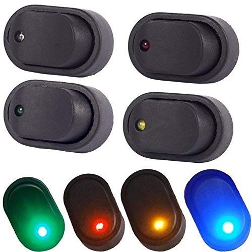 Book Cover COONLINE 12V 30A Toggle Switch Rocker Switch Waterproof LED Blue Green Yellow Red Lighted 3P SPST On-Off Control for Car Truck Boat Marine Auto Motorcycle 4Pcs