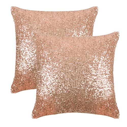 Book Cover PONY DANCE Sequin Pillow Covers - Sparkling Comfy Satin Solid Sequin Fabric Throw Cushion Covers Pillowcases for Party/Christmas Decor with Hidden Zipper, 18 inch Square, Champagne Blush, 2 Pieces