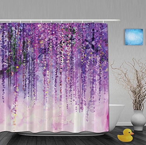 Book Cover Art Printing Decor Collection Spring Landscape Purple Floral Bathroom Shower Curtains Mildew And Fade Resistant Waterproof Polyester Fabric 72
