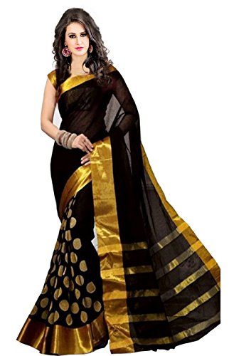 Book Cover PERFECTBLUE Women's Cotton Silk Saree with Blouse Piece Free Size Black
