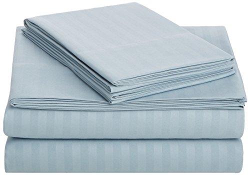 Book Cover AmazonBasics Deluxe Striped Microfiber Bed Sheet Set - King, Spa Blue