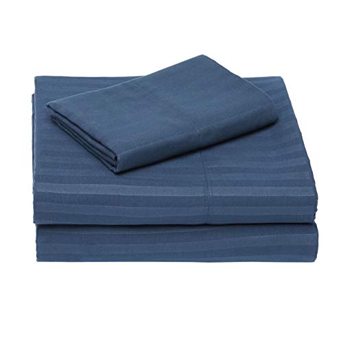 Book Cover Amazon Basics Deluxe Microfiber Striped Sheet Set, Navy Blue, Twin