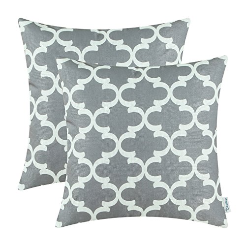 Book Cover CaliTime Pack of 2 Soft Canvas Throw Pillow Covers Cases for Couch Sofa Home Decor Modern Quatrefoil Accent Geometric 20 X 20 Inches Grey