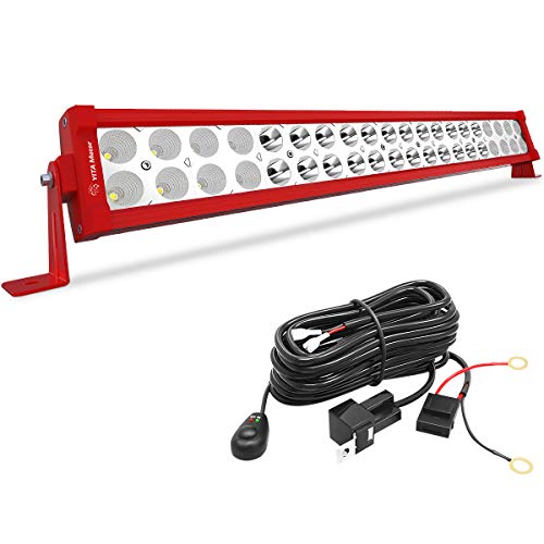 YITAMOTOR Red 24" 120W Flood Spot Combo LED Work/Fog/driving Light Bar Offroad Driving Jeep SUV Truck Car ATVs 4x4 4WD Boat+Wiring Harness