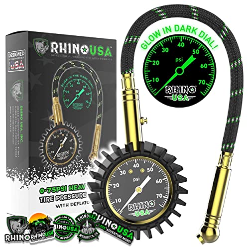 Book Cover RHINO USA Heavy Duty Tire Pressure Gauge (0-75 PSI) - Certified ANSI B40.1 Accurate, Large 2