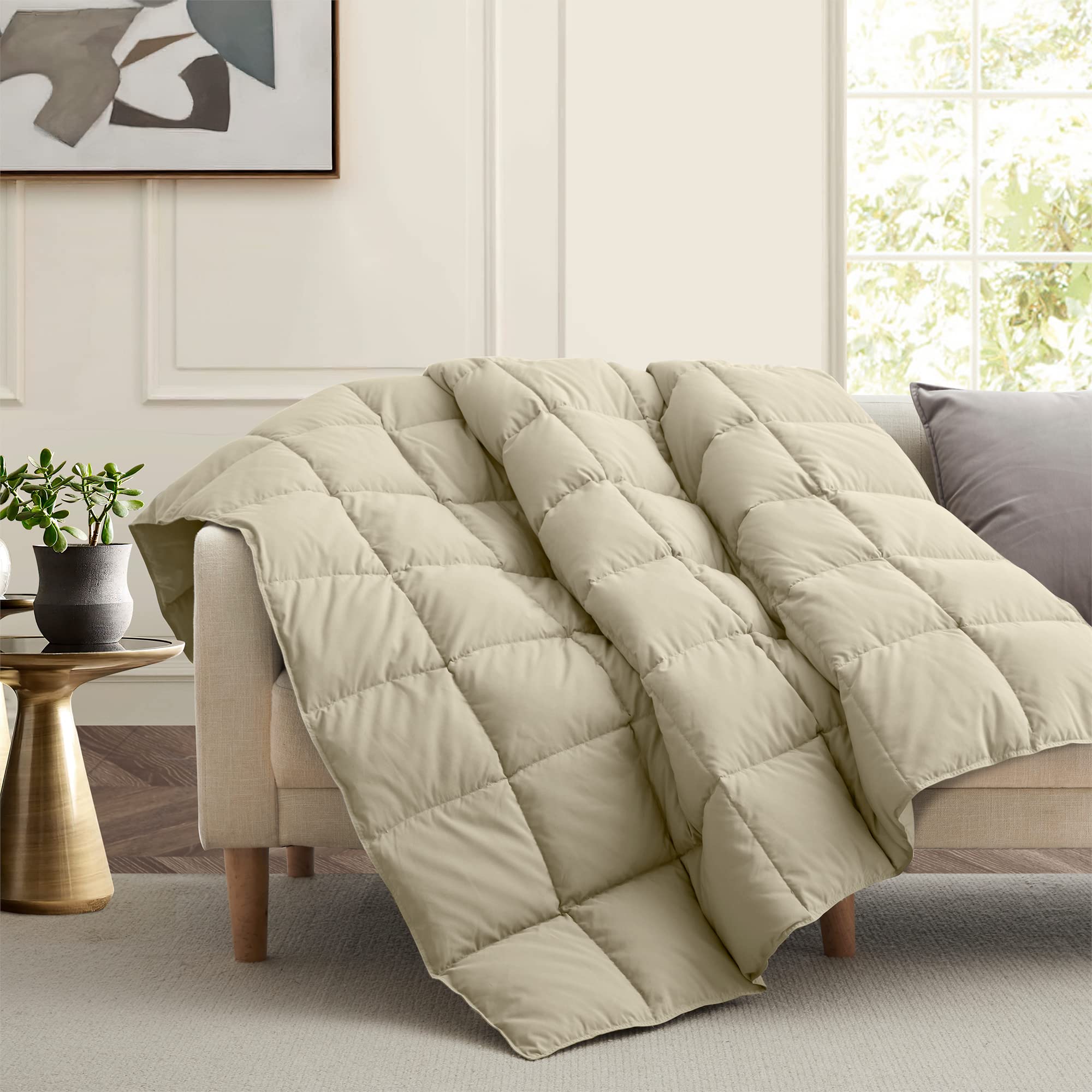 Peace nest Down Throw Blankets for Couch 50x70 Down Blanket for Indoor and Outdoor Throw Blanket use Soft Lightweight Throw Blanket Beige