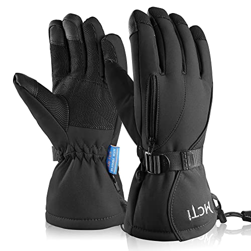 Book Cover MCTi Waterproof Mens Ski Gloves Winter Warm 3M Thinsulate Snowboard Snowmobile Cold Weather Gloves Black Medium