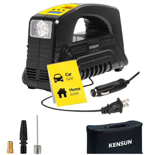 Book Cover Kensun AC/DC Digital Tire Inflator for Car 12V DC and Home 110V AC Rapid Performance Portable Air Compressor Pump for Car, Bicycle, Motorcycle, Basketball and Others