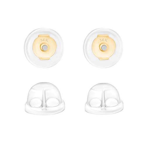 Universal EZback Earring Backs Soft Clear Silicone and 14k Yellow Gold Small 2 Pairs