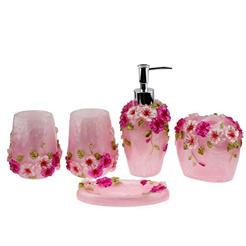 Book Cover Creative Scents Marquee Bath Ensemble, 5 Piece Bathroom Accessories Set, Marquee Collection Bath Set Features Soap Dispenser, Toothbrush Holder, Tumbler, Soap Dish - Accented with Small Square Mirrors