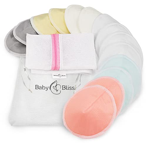 Book Cover BABY BLISS Organic Bamboo Nursing Breast Pads - 14 Washable Pads with Wash and Storage Bags - Breastfeeding Nipple Pad for Maternity - Reusable Nipplecovers for Breast Feeding (Large, 4.7