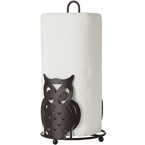 Home-X Owl Paper Towel Holder - Countertop Dispenser for Kitchen & Bathroom, Bronze, Matte Black Metal Stand, Rustic Farmhouse Decor, Unique & Fun Design, Sturdy & Durable