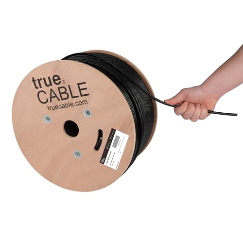 TRUE CABLE Cat6 Direct Burial Outdoor Bulk Ethernet Cable, Unshielded, 1000ft, Black, 23AWG Solid Bare Copper, Outdoor OSP Jacket, Waterproof, UV, 550MHz, PoE++ 100W (4PPoE)