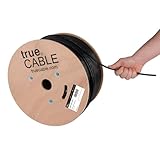 TRUE CABLE Cat6 Direct Burial Outdoor Bulk Ethernet Cable, Unshielded, 1000ft, Black, 23AWG Solid Bare Copper, Outdoor OSP Jacket, Waterproof, UV, 550MHz, PoE++ 100W (4PPoE)