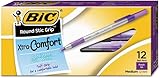 BIC Round Stic Grip Xtra-Comfort Ballpoint Pens, 1.2mm, Medium Point, 12-Count (Purple)