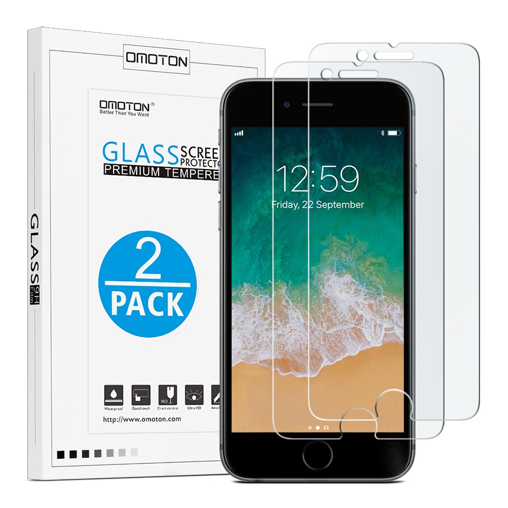 Book Cover OMOTON 9H Hardness HD Tempered Glass Screen Protector for Apple iPhone 8 Plus/iPhone 7 Plus, 2 Pack