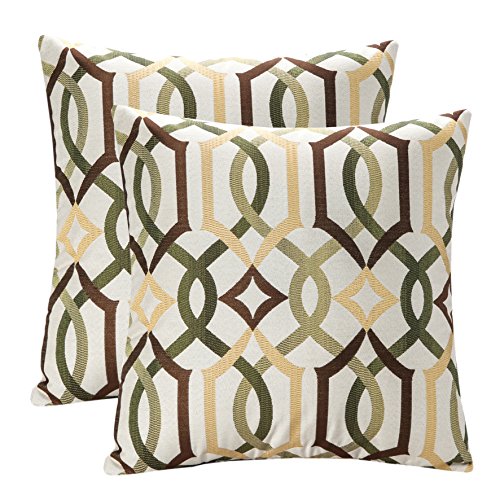 Book Cover YUKORE Pack of 2 SimpleDecor Jacquard Geometric Links Accent Decorative Throw Pillow Covers Cushion Case Multicolor 18X18 Inch Brown