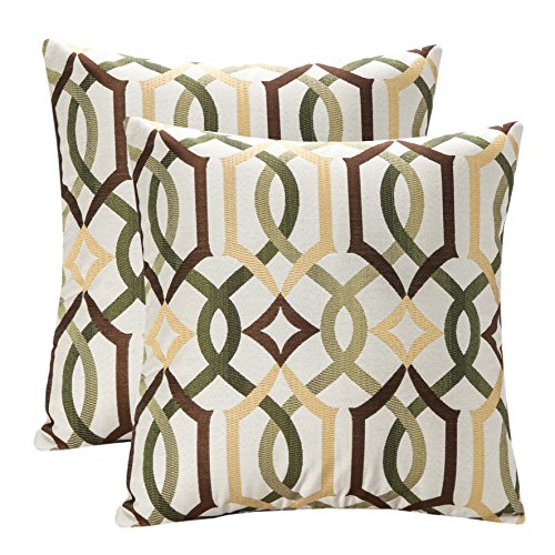 YUKORE Pack of 2 SimpleDecor Jacquard Geometric Links Accent Decorative Throw Pillow Covers Cushion Case Multicolor 18X18 Inch Brown