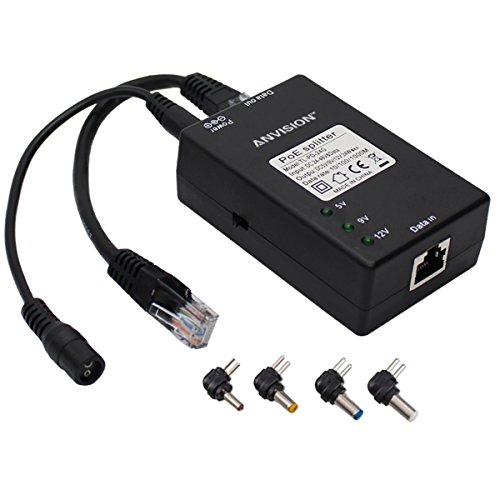 ANVISION Active Gigabit PoE Splitter Adapter with Multi-Size Tips, IEEE 802.3af Compliant, DC 5V 9V 12V Power Output, for IP Camera AP Voip Phone and more
