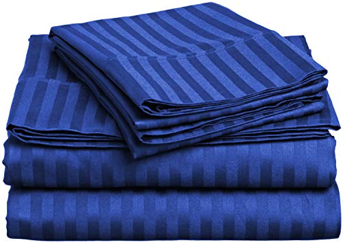 Book Cover Lux Decor Collection Bed Sheet Set - Brushed Microfiber 1800 Bedding - Wrinkle, Stain and Fade Resistant - Hypoallergenic - 4 Piece (King, Striped Navy Blue)