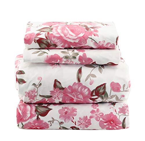 1800 Series Super Soft Egyptian Comfort 4pcs Queen Sheet Set Microfiber Floral Rose Pink