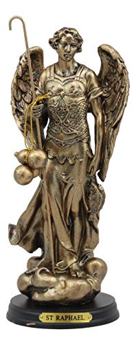 Ebros Byzantine Catholic Church Archangel Raphael with Staff and Healing Oil Statue 8" Tall Saint Rafael The Archangel God's Healing Decorative Figurine