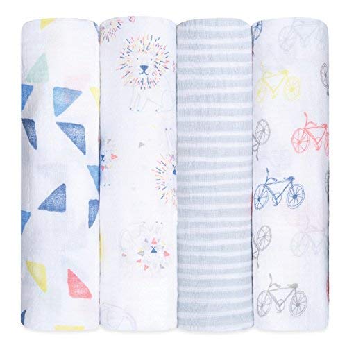 Book Cover aden + anais Swaddle Blanket | Boutique Muslin Blankets for Girls & Boys | Baby Receiving Swaddles | Ideal Newborn & Infant Swaddling Set | Perfect Shower Gifts, 4 Pack, Leader of the Pack