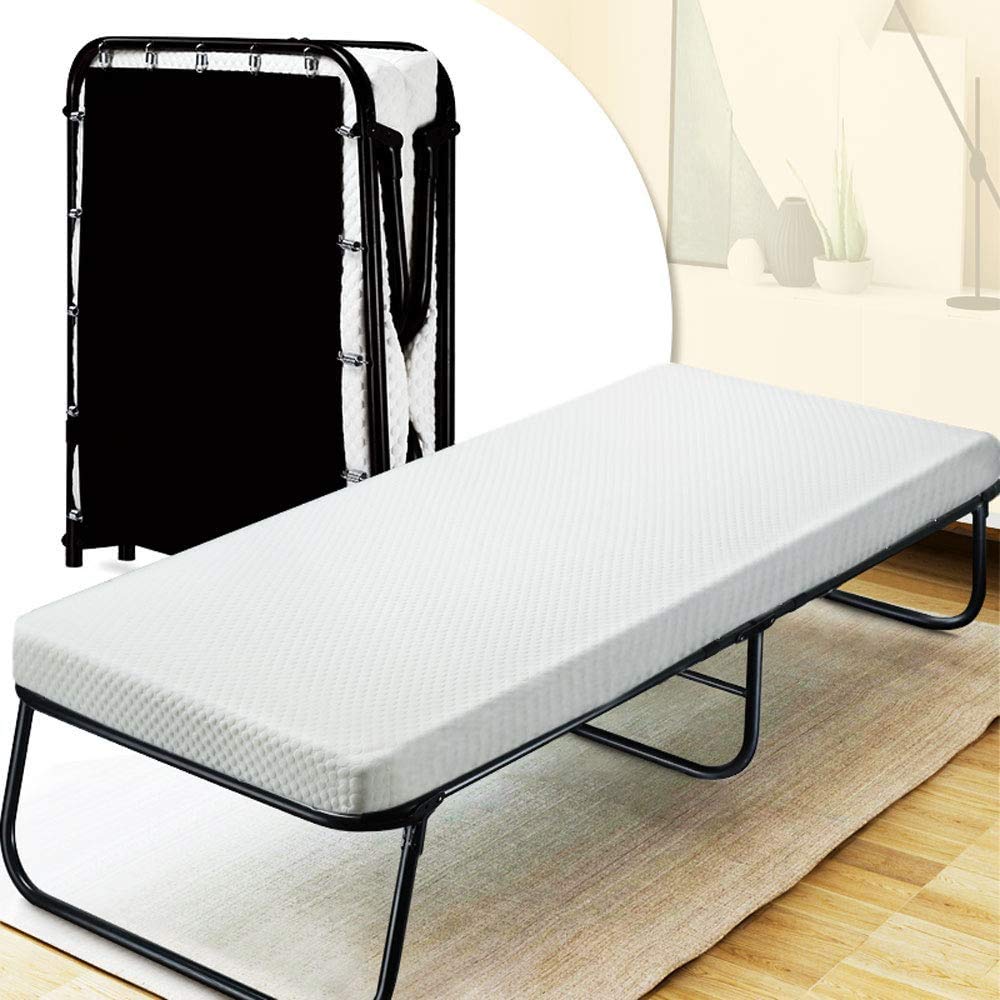 Book Cover Quictent Heavy Duty Folding Bed with Two Extra Support Belts, 300 lbs Max Weight Capacity, Guest Bed, Daybed with 3D Stretch Knit Material Cover Mattress and Storage Bag 75