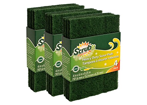 Scouring Pads - Heavy Duty Household Cleaning Scrubber with Non-Scratch Anti-Grease Technology - Reusable â€“ Green - 4 Pack (X3) Total 12 Pads | by: Scrub-it