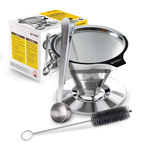 Housewares Solutions Stainless Steel Pour Over Coffee Dripper + Bonus Coffee Scoop With Built In Bag Clip And Cleaning Brush