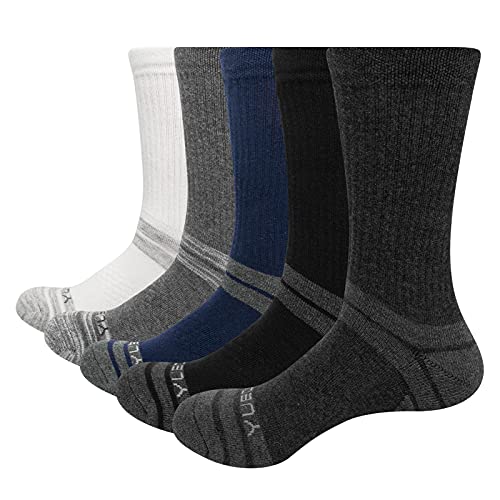 YUEDGE 5 Packs Men's Antiskid Wicking Outdoor Multi Performance Hiking Cushion Socks, Men shoe 7-10.5 US Size