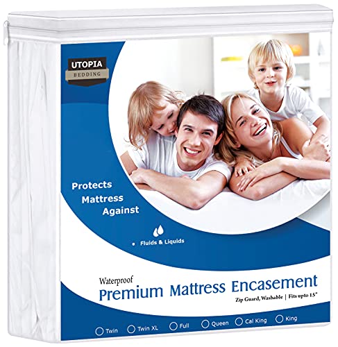 Utopia Bedding Premium Waterproof Mattress Encasement Queen, 135 GSM Zippered Mattress Protector, Six Sided Mattress Cover, Fits 15 Inches Deep
