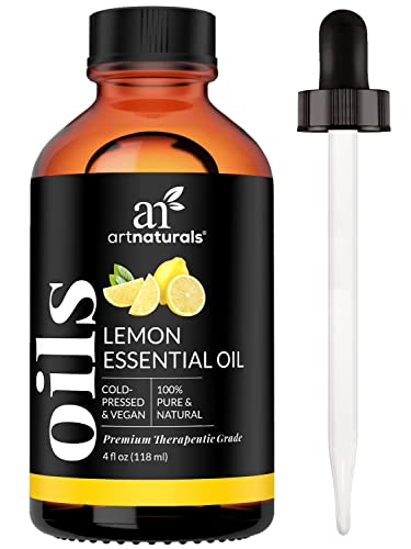 artnaturals Lemon Essential Oil 4oz - 100% Pure Lemons Oils - Therapeutic Grade Best for Skin, Hair, Natural Solution, Aromatherapy & Diffuser - 120ml Large Glass Bottle w/Dropper Kit