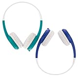 BuddyPhones Explore Foldable, Volume Limiting Kids Headphones, Built-in Headphone Splitter and in Line Mic, Perfect for iPad, Kindle, Computer or Laptop, Blue and Orange