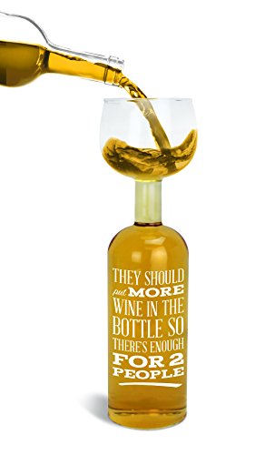 BigMouth Inc. Ultimate Wine Bottle Glass – Holds an entire 750mL Bottle of Wine, Reads “They Should Put More Wine in the Bottle so There’s Enough for 2 People”, Great Gift for Wine Lovers