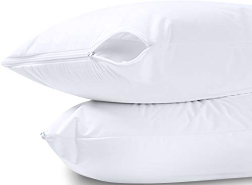 Utopia Bedding Waterproof Zippered Pillow Encasement â€“ Pillow Protectors Jersey - 20 x 28 Inches - (Pack of 2, Queen, White)