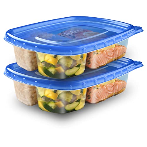 Book Cover Ziploc Food Storage Meal Prep Containers Reusable for Kitchen Organization, Smart Snap Technology, Dishwasher Safe, Divided Rectangle, 2 Count