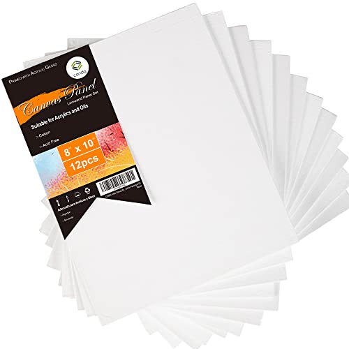 Book Cover CONDA Artist Canvas Panels 8 x 10 inch, 12 Pack, Primed, 100% Cotton, Artist Quality Acid Free Canvas Board for Acrylic, Pouring Watercolor & Oil Painting