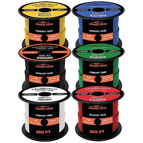 14 GA Single Conductor Stranded Remote Wire 6 Rolls Primary Colors 12V 100'FT EA by Best Connections