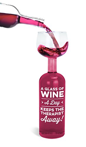 Book Cover BigMouth Inc. Wine Bottle Glass - “A Glass Of Wine A Day Keeps The Therapist Away”, Large Wine Glass, 750 ml